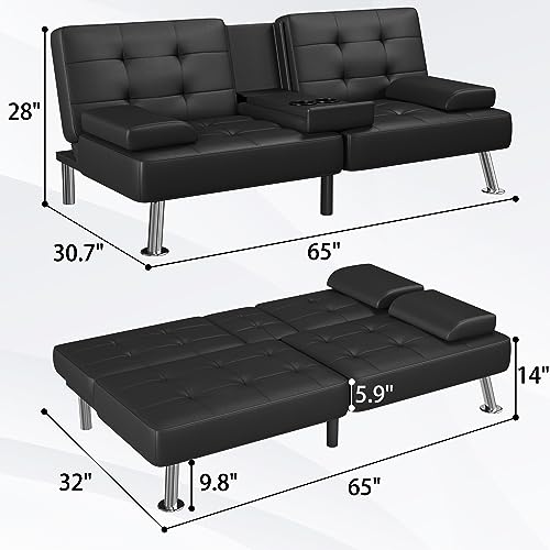 Green Corduroy Futon Sofa Bed with 2 Cup Holders R400428