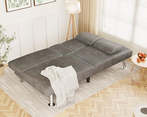 Green Corduroy Futon Sofa Bed with 2 Cup Holders R400428