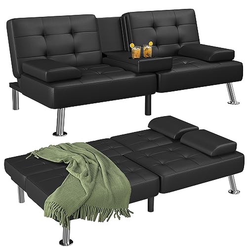 Green Corduroy Futon Sofa Bed with 2 Cup Holders R400428