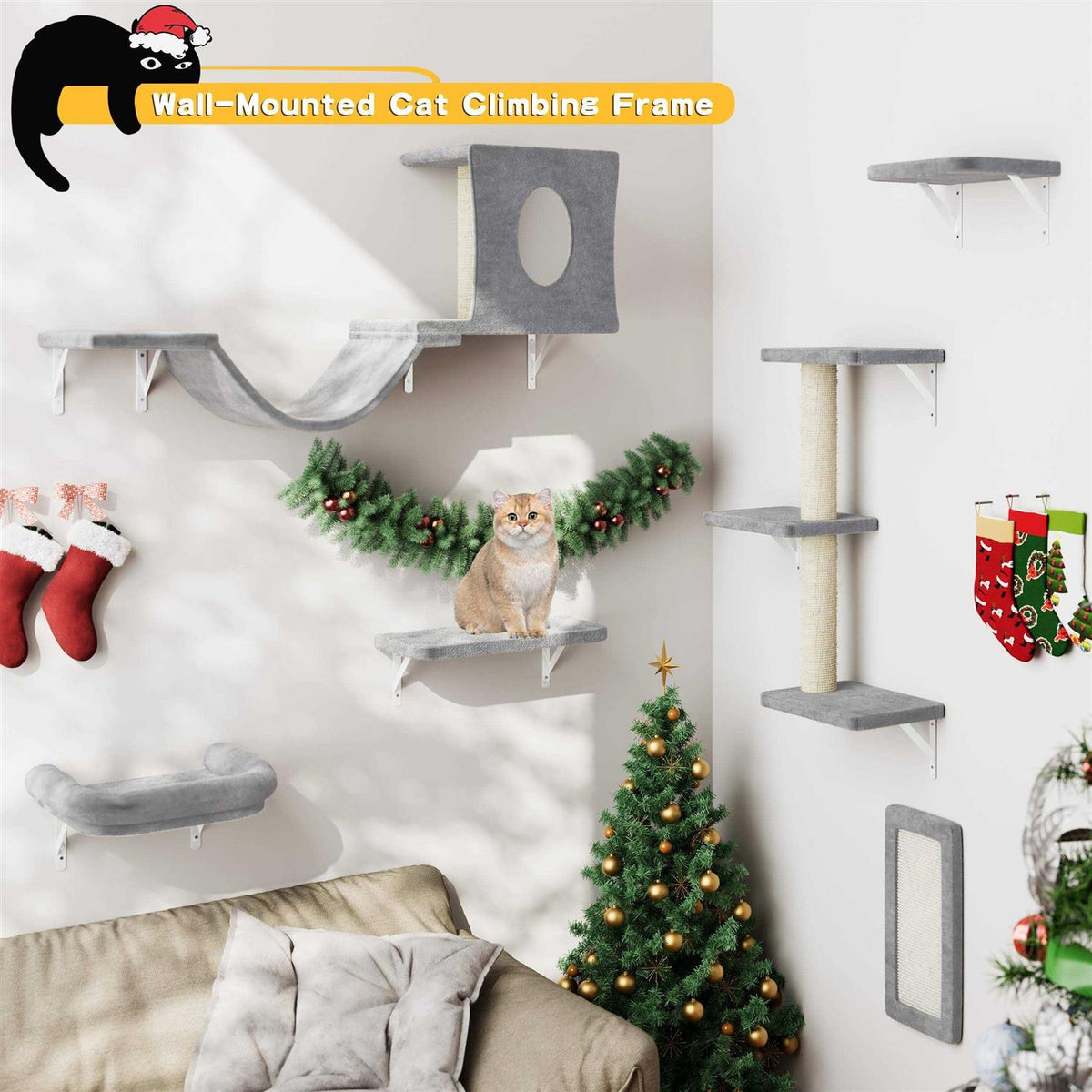 6 Pcs Wall-Mounted Cat Shelves Y6618