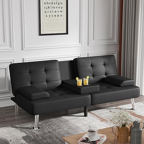 Green Corduroy Futon Sofa Bed with 2 Cup Holders R400428